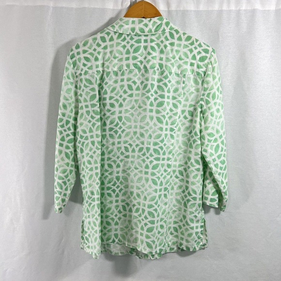 JM Collection Women’s Sz 12 100% Linen 3/4 Sleeves Blouse Green Pockets EUC - Picture 5 of 10